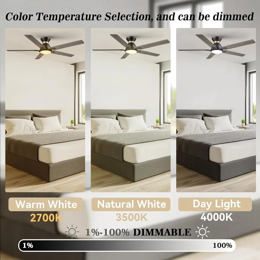 52 Inch Low Profile Ceiling Fan with Integrated Lights and Remote Control Smart Ceiling Fan with App and Voice Control via Alex