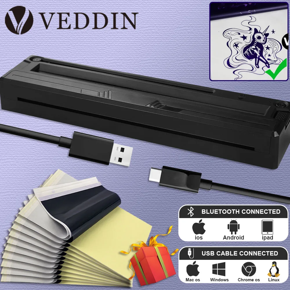 Tattoo Transfer Machine Thermal Printer Portable Stencils Copier Printer Drawing Thermal Tools for Tattoo Photos Transfer Paper