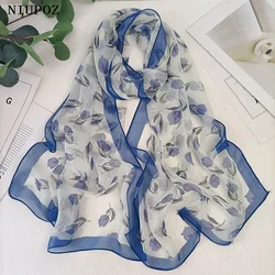 Bandana con estampado de Flores Magnolia para mujer, pañuelo elegante de gasa Georgette para playa, protector solar, Hijab fino, chal