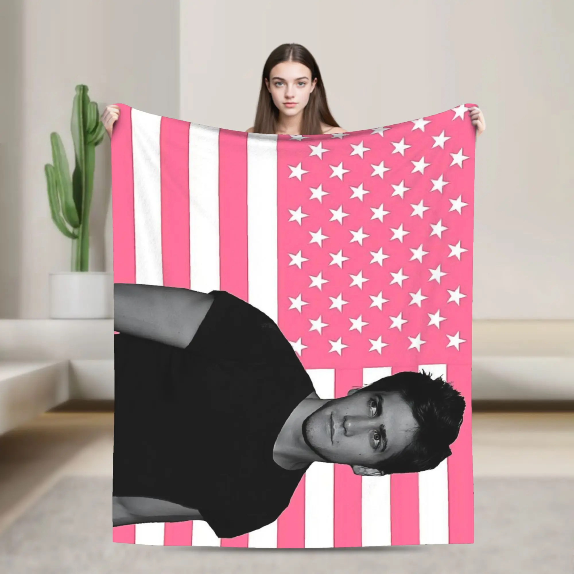 Jake Gyllenhaal Actor Blanket Cover USA Flag  Fuzzy Throw Blankets Airplane Travel Personalised Ultra-Soft Warm Bedsprea