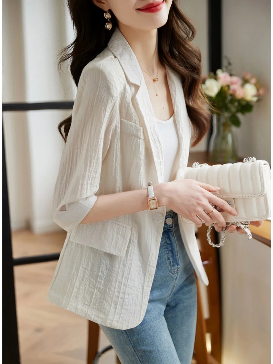 

Outlet Brand Rayon Five-Button Women's Casual Sunscreen Thin Top Suit Jaet Korean Sle Straight Cut Summer Faion