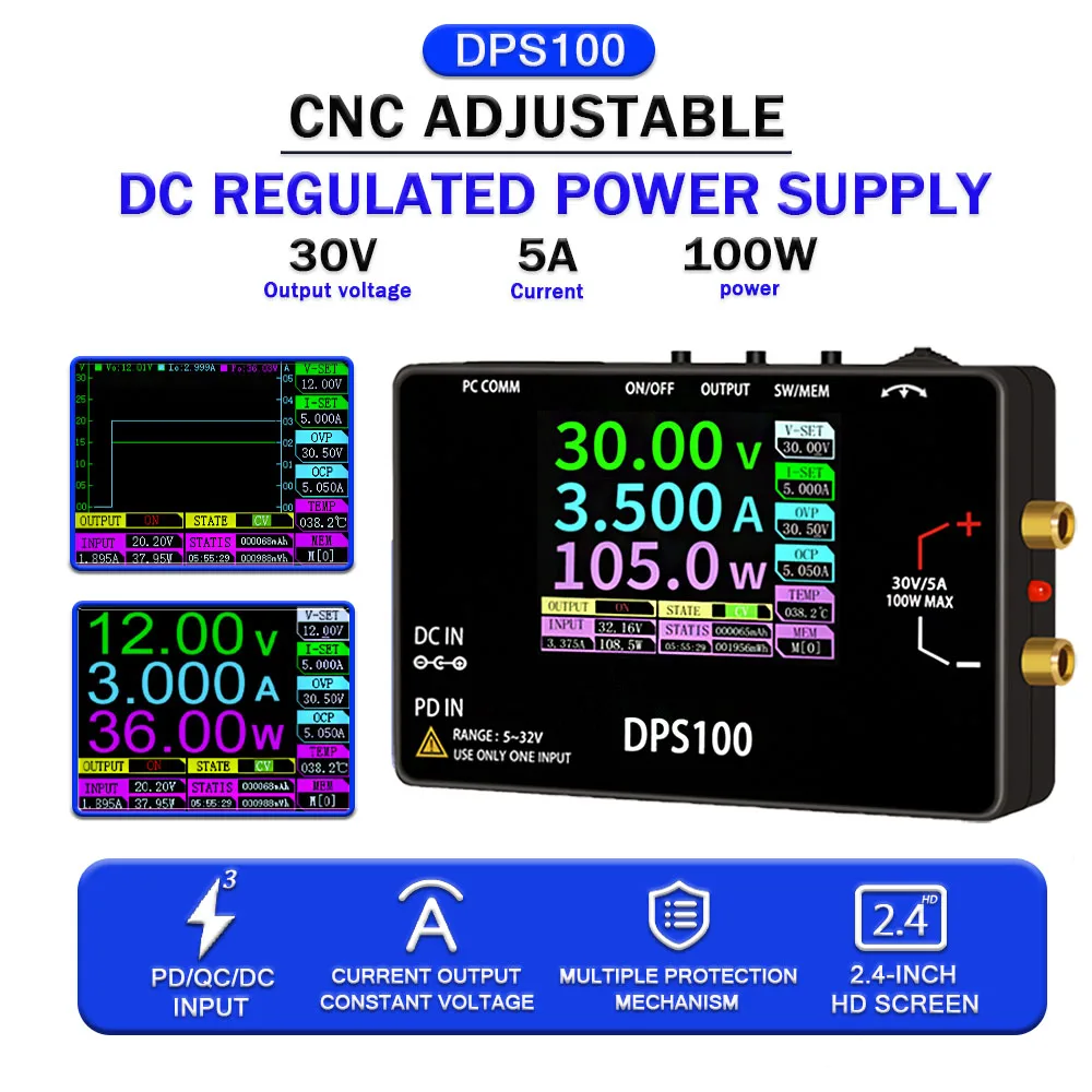 DPS100 30V 5A DC Regulated Power Supply 100W Digital Waveform Dual Mode Mini Lab Power Supply For Home Electrical Testing