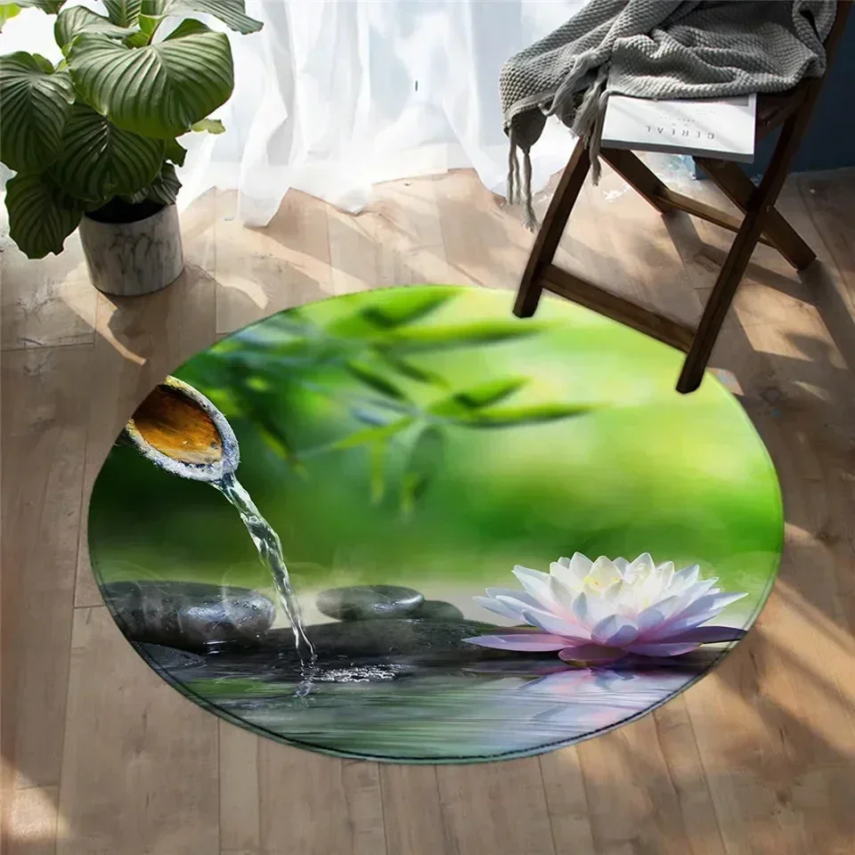 Lotus Flower Round Carpet Living Room Bedroom Yoga Mat Rugs Chinese Style Retro Non-slip Chair Mat Home Decoration Floor Mats