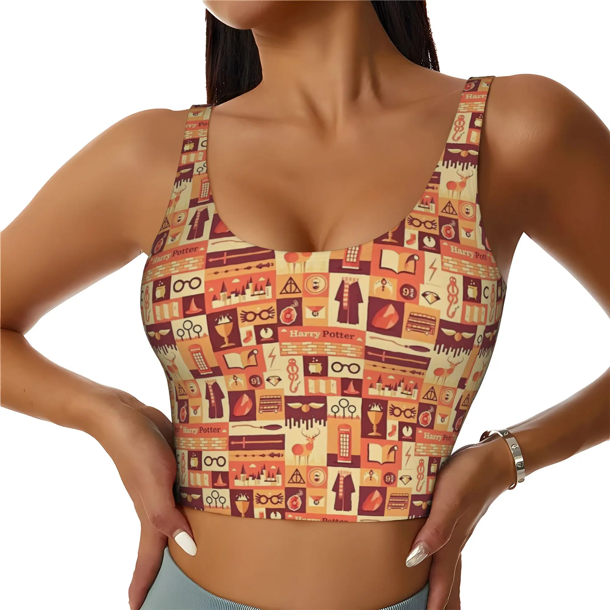 Custom H-Harryed Cartoon Sports Bra Women's Magic School High Impact Workout Yoga Crop Top