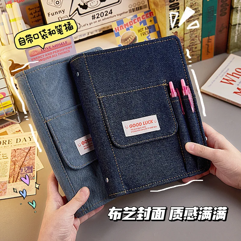 Retro Denim Notebook Y2k Style Creative Binder Journal Hand Ledger Diary With Pocket Pen Plug Design School Stationery Supplies