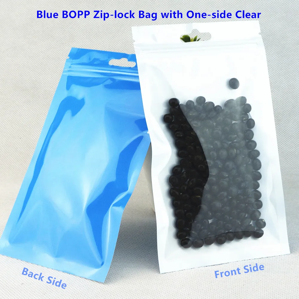 Синий самозапечатывающийся пластиковый пакет, 100 шт., односторонние прозрачные пакеты BOPP с жемчужной пленкой и застежкой-молнией для USB/кабеля для передачи данных/подарочная упаковка