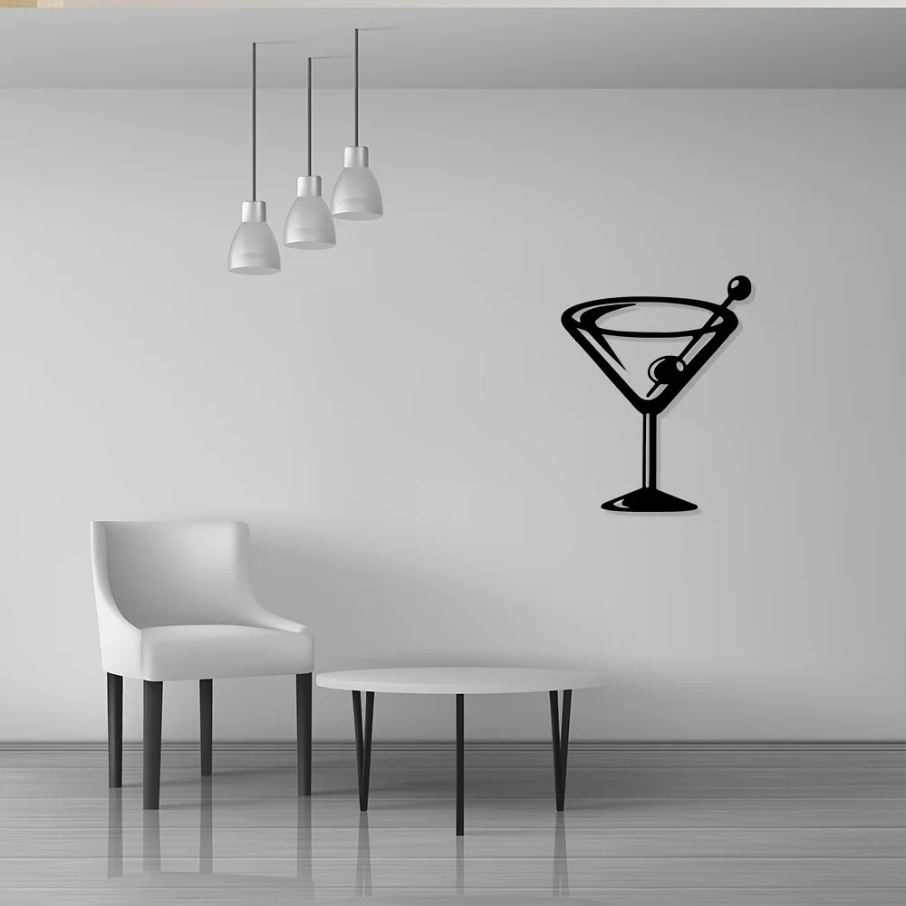 2D Flat Martini Wall Decoration | Alcohol Murals | Gin Art | Bar Cart Art Metal, Martini Wall Decoration