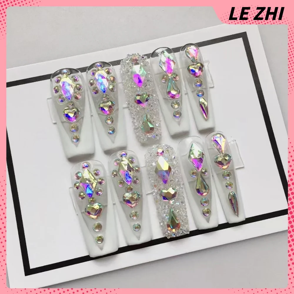 Kawaii Animal Spicy Girl Hot Sale Xxl Long Coffin Fake Nails Colourful Diamond Metal Butterfly Artificial False Nails