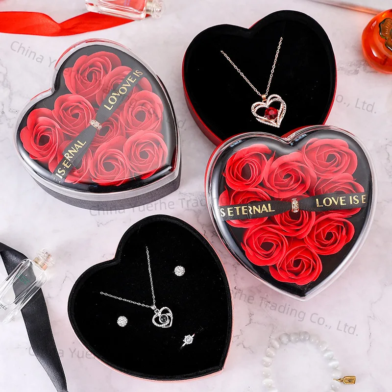 

Подарочная коробка с розой Love, ожерелье, кольцо, шкатулка для драгоценностей, подарочная коробка на день рождения