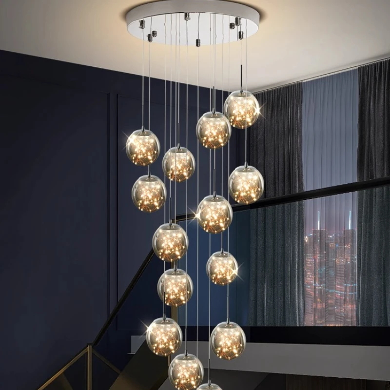 

Gypsy staircase lamp long chandelier villa duplex rotating staircase creative loft apartment living room