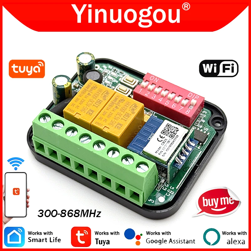 

Tuya WIFI Универсальный пульт дистанционного управления для гаражных ворот, контроллер приемника, умный переключатель 433 868 МГц, частота 300-868МГц, 9-30V 85-250V