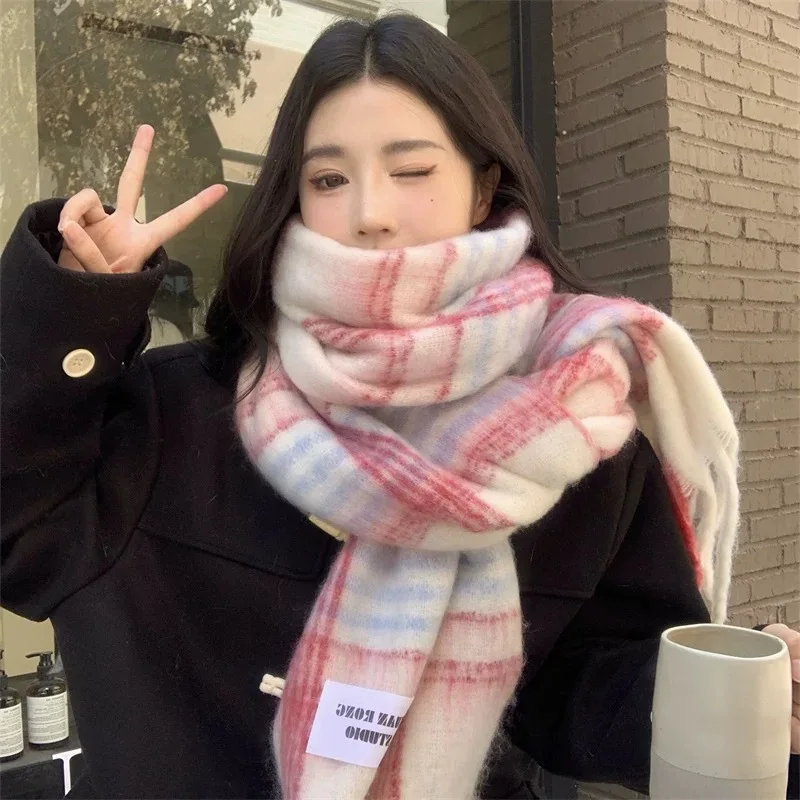 2026 Winter Thick Warm Scarf Women Cashmere Shawl and Wraps Pashmina Neckerchief Bufanda Female Rainbow Hairy Tessel  New