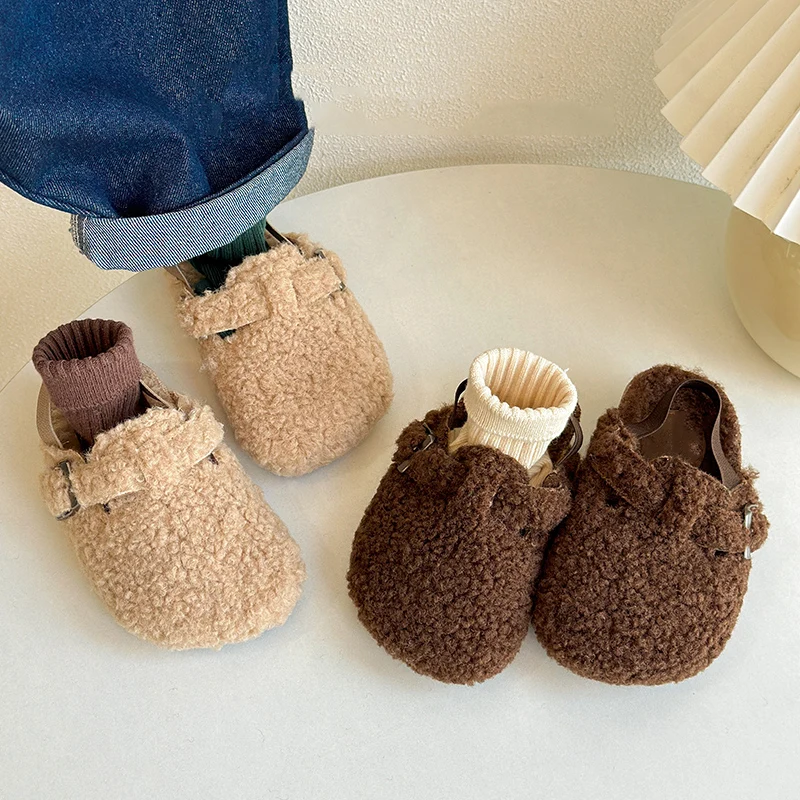 Child Cork Cotton Shoes Autumn Winter Boys' Sandals Plush Girls' Sandals Warm Baby Sandals Plush Flats Slipper Huggies Wuggy