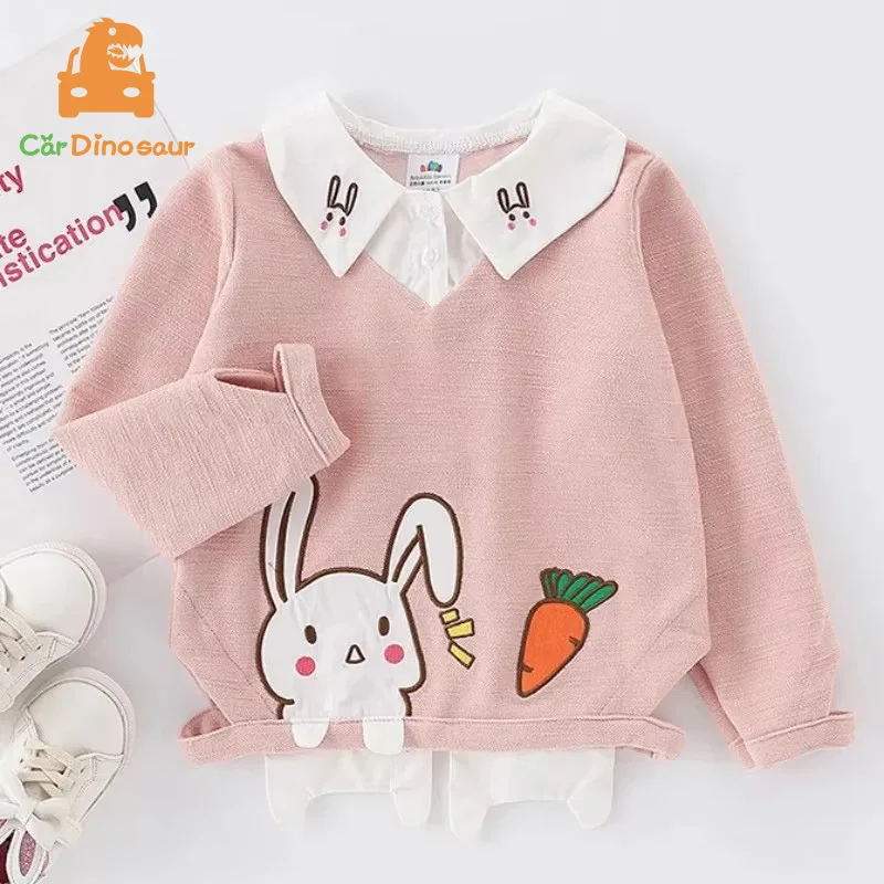 Spring Autumn 3 4 5 6 8 10 Years Children Long Sleeve Cute Patchwork Cartoon Print Embroidery Baby School Kids Girl Sweatshirt