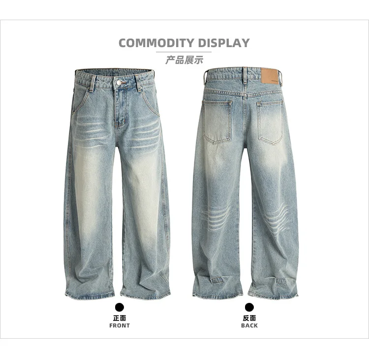 Unisex Retro Washed Vintage Blue Jeans Men's And Women's Cut Pattern Silhouette G6696#