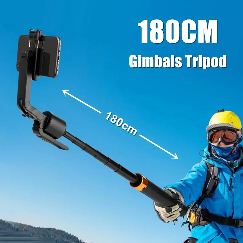Bluetooth Selfie Stick 1.8m Stretchable Gimbal Tripod with 10M Remote Control Shooting AI Smart Face Tracking Phone Holder Stand