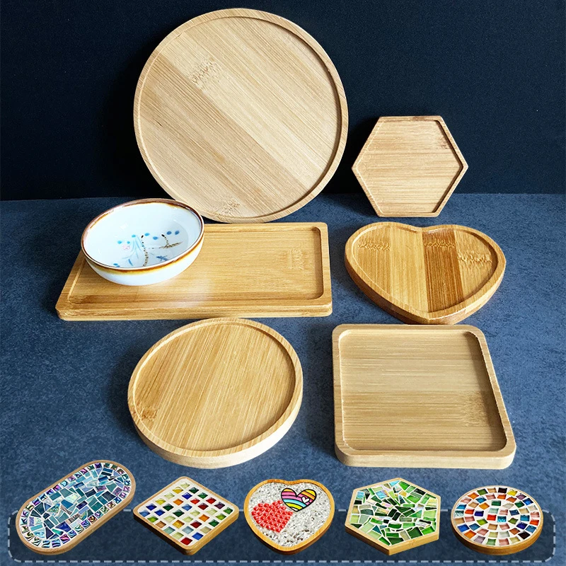 DIY Mosaic Coaster Handmade Material Kit Creative Bamboo Tableware Mat Wooden Tray Plate Kindergarten Children DIY Craft Decor