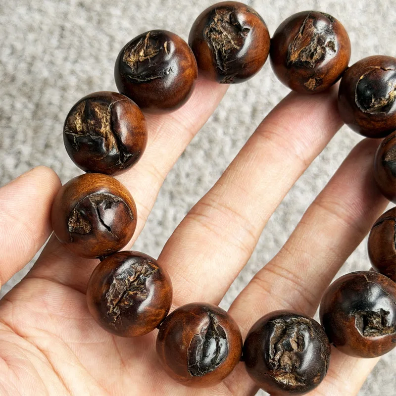 -stained jujube wood Buddhist bracelet, 2.0cm, 12 , thunder-patterned prayer beads, handmade wooden cra
