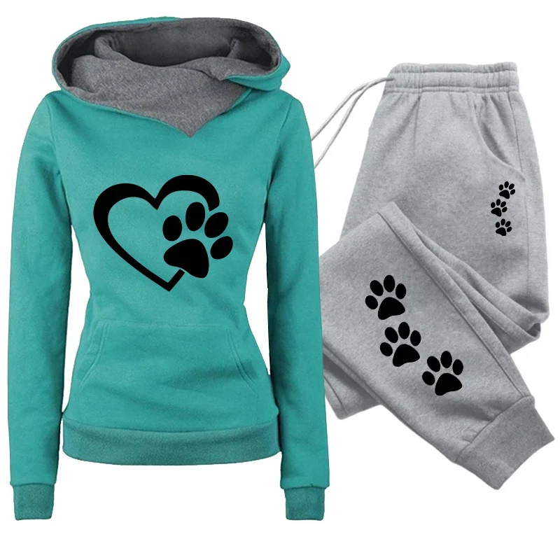 Autumn Winter Female Daily Casual Sports Outfit Women's Set/Hoodie/Pants 2026 Cat Paw Tracksuit Hooded Sweatshirt Sweatpants