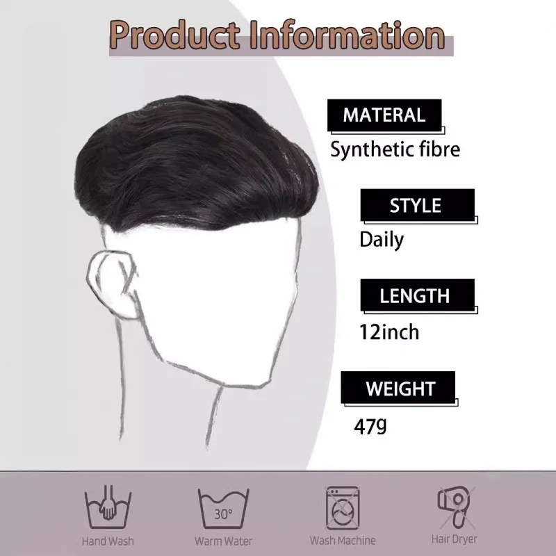 Wig sintetis lurus dan bergelombang bernapas tanpa bekas tembus pandang alami pria prostesis rambut tahan lama untuk pria