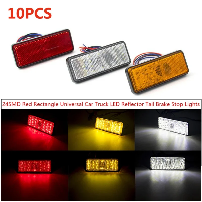 

10pcs 24 LED SMD 12V Rectangle Car Truck Motorcycle Rear Side Turn Signal External Reflector Lamp Tail Brake Stop Lights Lorry