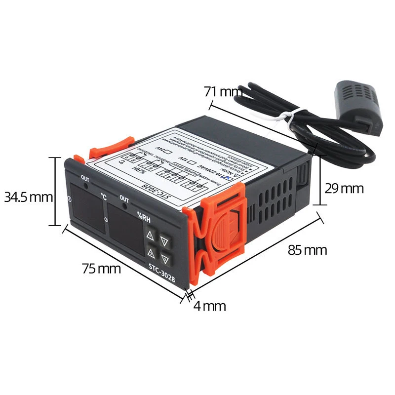 Imagem -06 - Termostato Digital de Exibição Dupla Temperatura Umidade Controle Higrômetro Controlador de Incubadora Stc3028 ac 110v 220v dc 12v