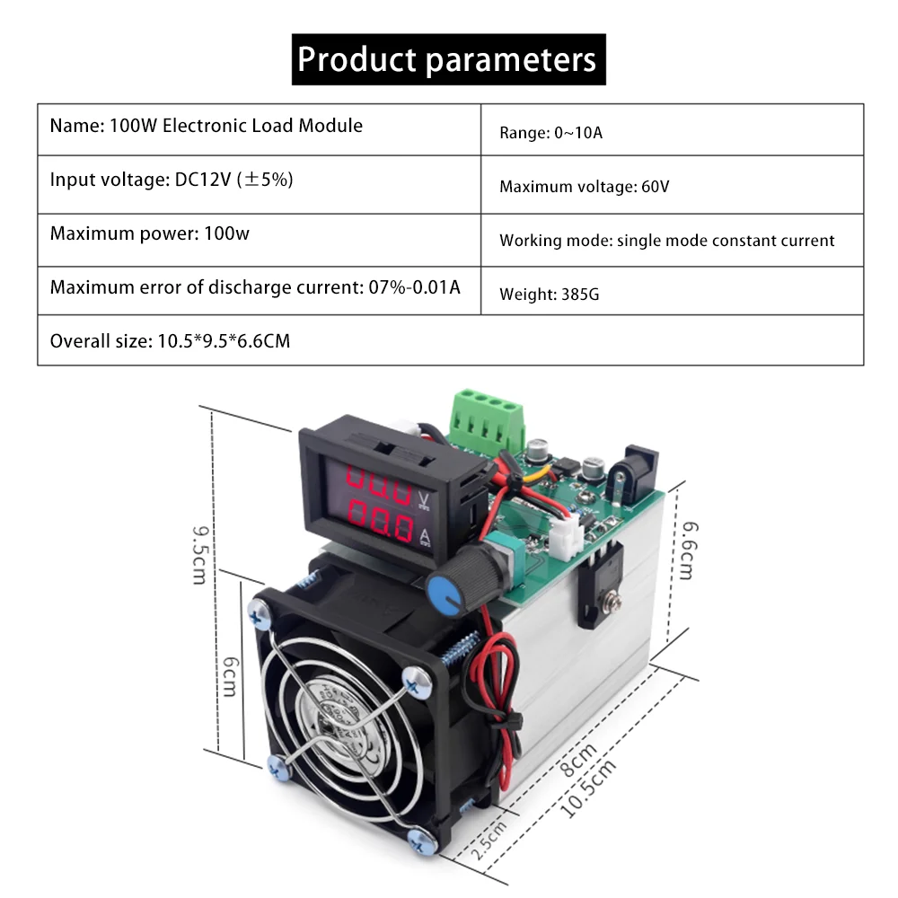 Electronic Load 100W DC 12V 0-10A Adjustable Battery Capacity Detector Module DC Electronic Load Digital Battery Verifier