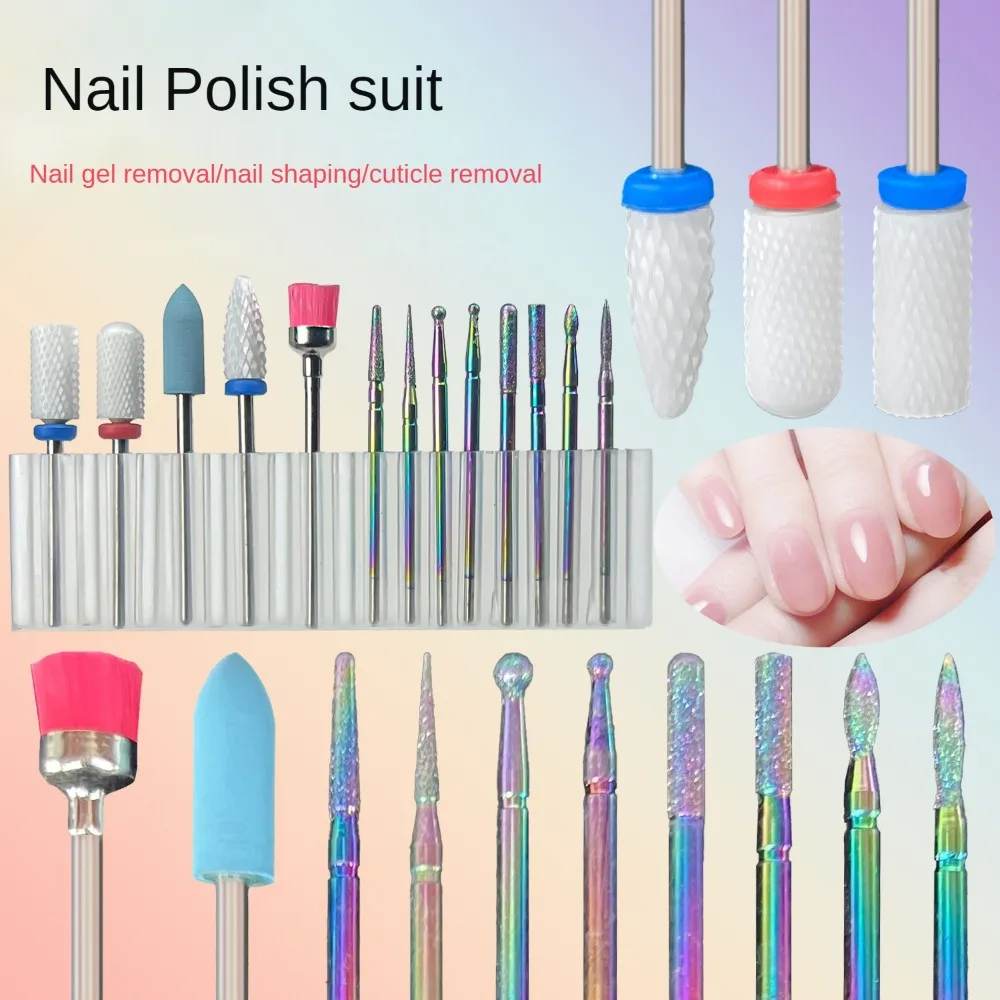 Conjunto de brocas de cerâmica profissional, manicure elétrica, broca de unha para unhas e cutículas de gel acrílico, 13 pcs por caixa