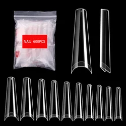 600pcs Transparent Fake Nail Tips Acrylic Ballerina Fake Nail Long Shape Half Cover Coffin Professional False Art Nails