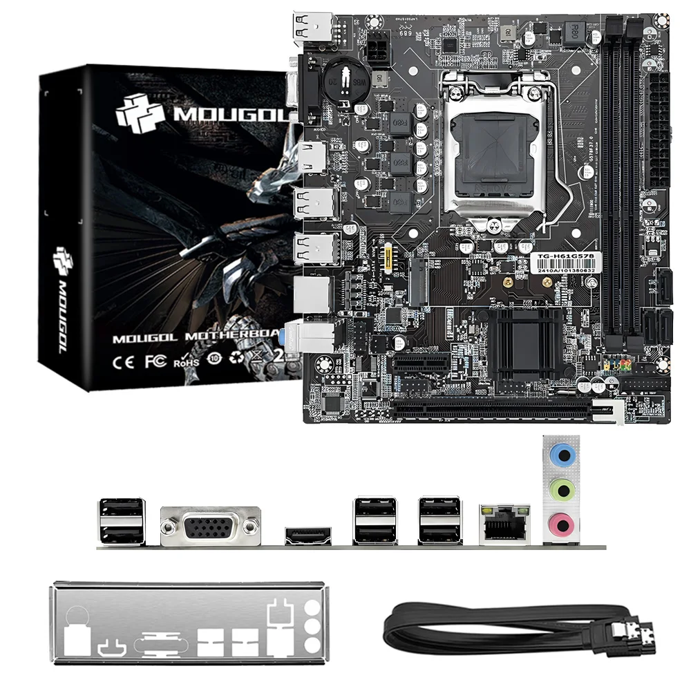 MOUGOL H61M płyta główna do gier M.2 NVME PCIEx16 DVI obsługuje dwukanałowy DDR3 RAM Intel Core 2/3 Gen CPU LGA1155 dla pulpit PC