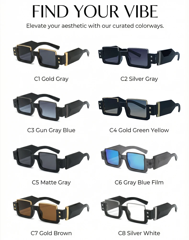 Vintage Gothic Steampunk Rechteckige Sonnenbrille für Herren 2026 – Luxusmarke, kleine Punk-Sonnenbrille für Männer mit breiten Bügeln, Retro-Schattierungen – Detail 9
