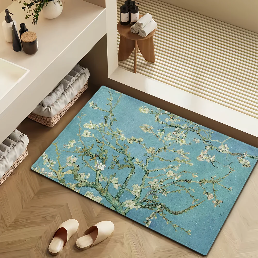 Van Gogh Art Türmatte, Badematte aus Mikrofaser, dekorative, vielseitige Flanell-Bodenmatte, schnell trocknende, saugfähige, rutschfeste Sohle