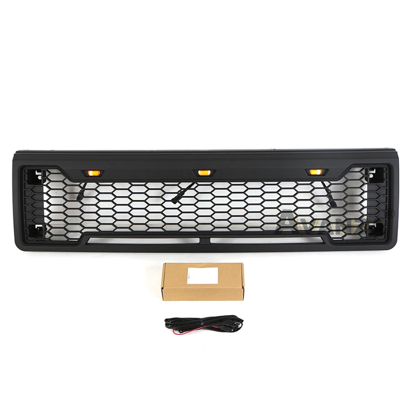 Auto Parts Front Grille with light bar Fits For Ford F150 1987-1991Racing Grill Matte Black