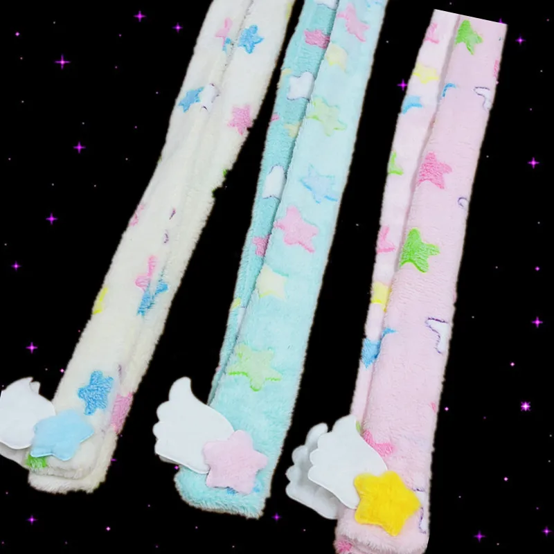 Mikumn Original Harajuku Cute Colorful Star Long Narrow Warm Scarf Y2k Aesthetic Kawaii Star Angel Wings Soft Plush Scarves