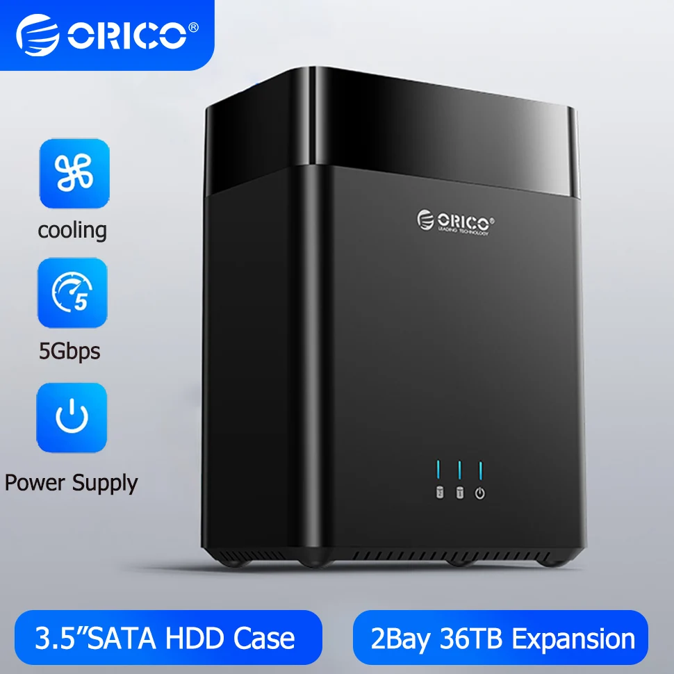 

Корпус ORICO с 2 отсеками для жесткого диска, чехол для жесткого диска, док-станция SATA 3,5 дюйма, USB 3.0, тип C DAS, коробка для хранения, расширение 36 ТБ для ноутбука