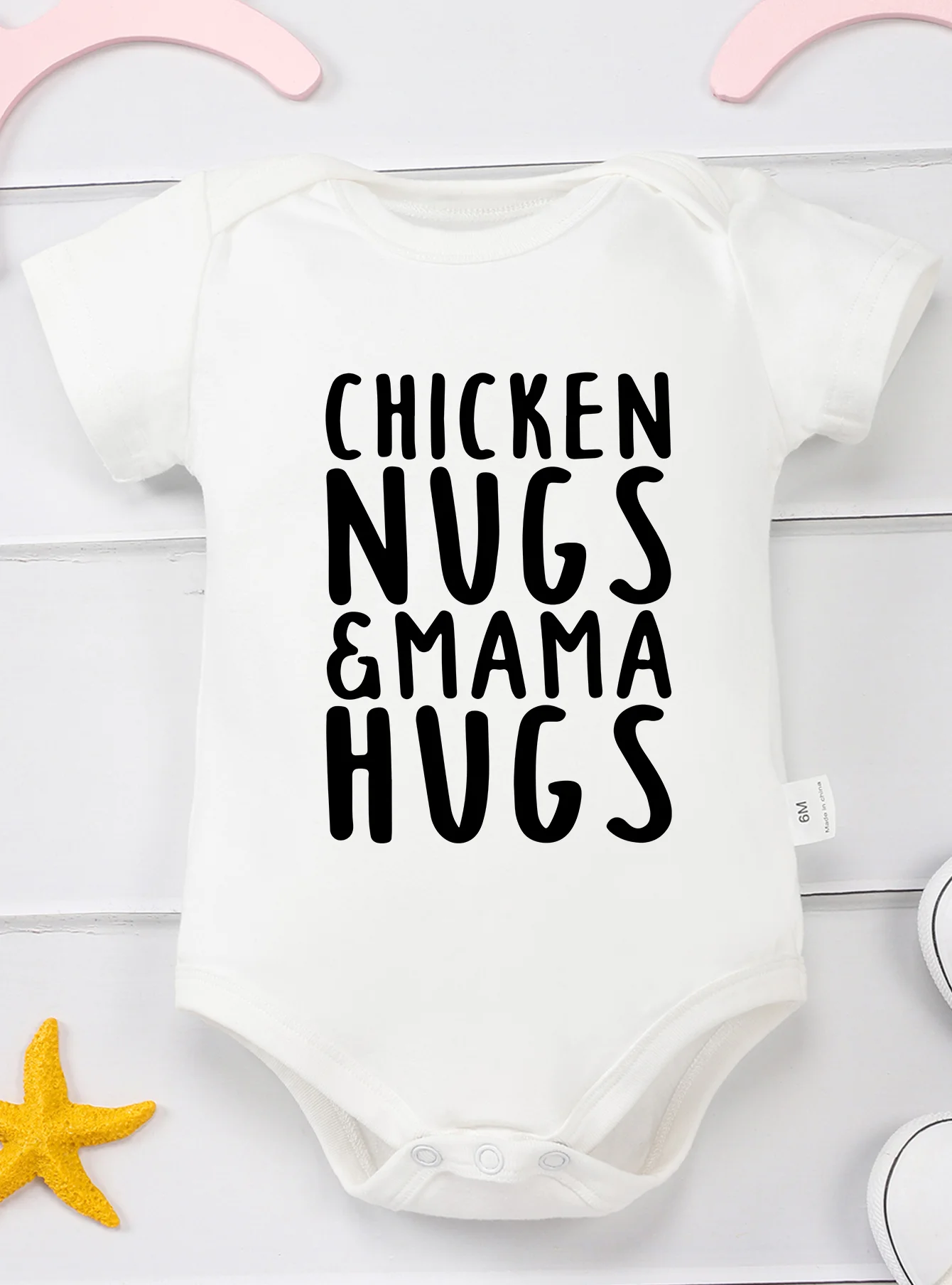0-24M Romper Jumpsuit Girl Boy Short Sleeve Baby Infant Clothes Toddler Newborn Bodysuit Chicken Nugs Mama Hugs Print Onesie