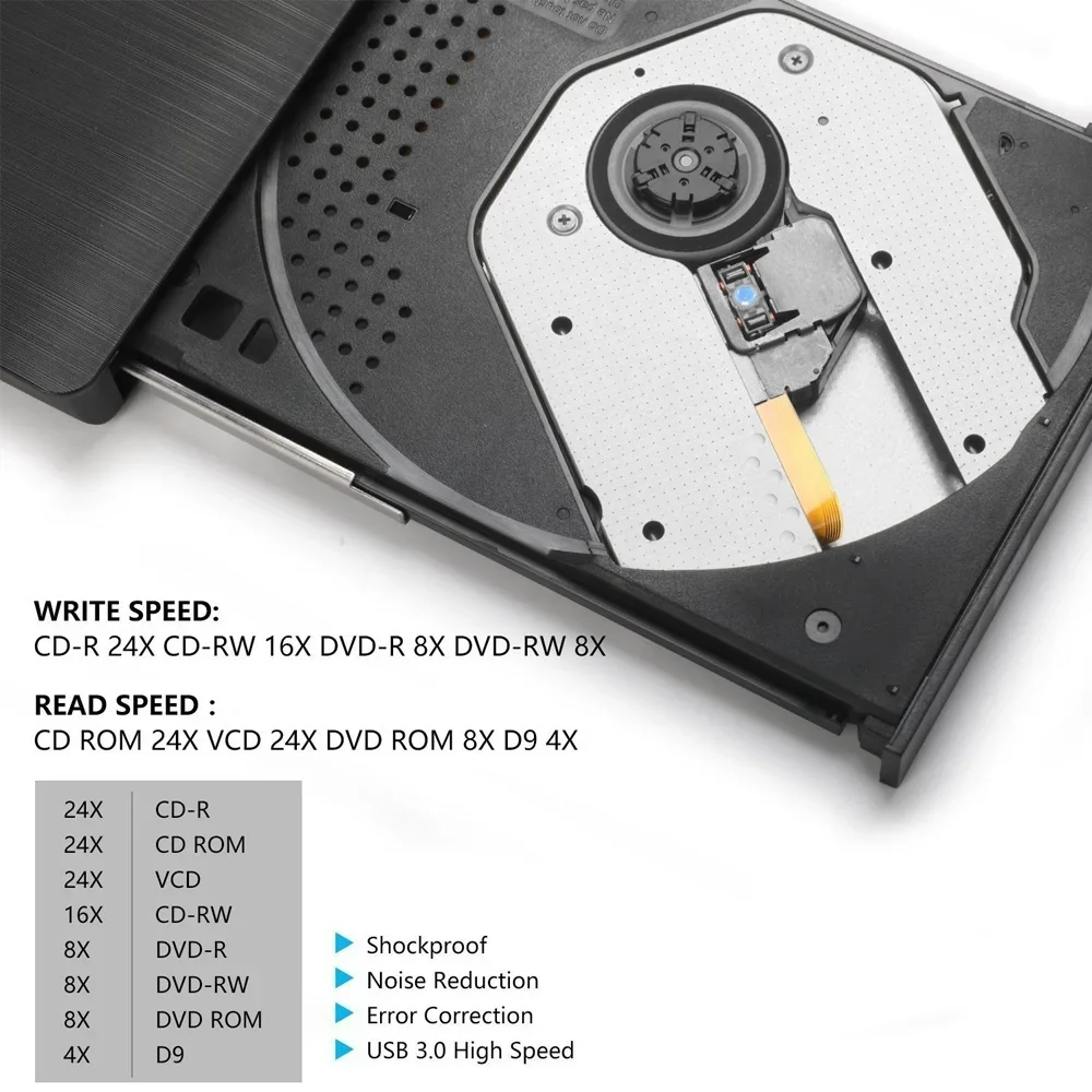 محرك أقراص DVD خارجي USB 3.0 RW Burner Writer للكمبيوتر المحمول وسطح المكتب Mac Windows Linux متوافق