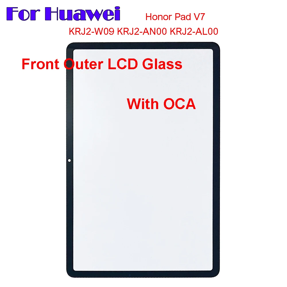 Lente de vidro LCD exterior frontal com OCA, painel Touch Screen, Huawei Honor Pad V7, 10.4 ", KRJ2-W09, KRJ2-AN00, KRJ2-AL00, Novo