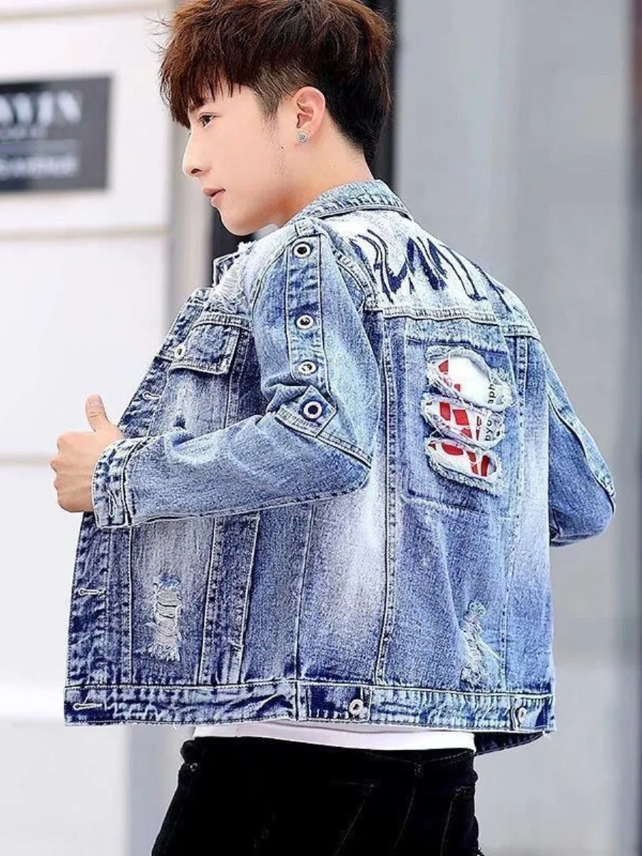 

Trendy Korean Sle Men's Slim Fit Denim Jaet Casual Spring Autumn New Sle Versatile Youth Outerwear ort Length