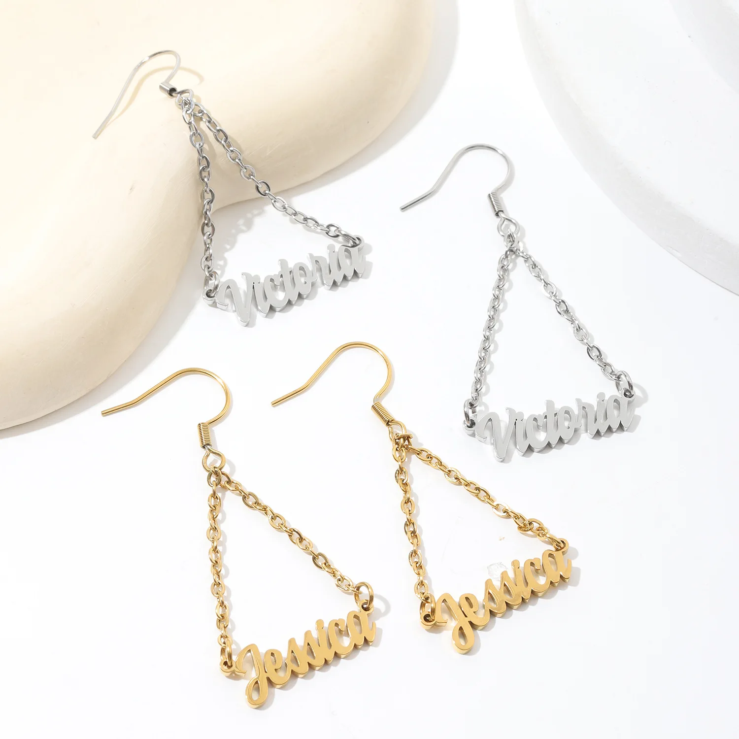 

Personalized Name Tassel Pendant Earrings Customize Stainless Steel Drop Stud Dangle Women Trend Chain Birthday Jewelry Gifts