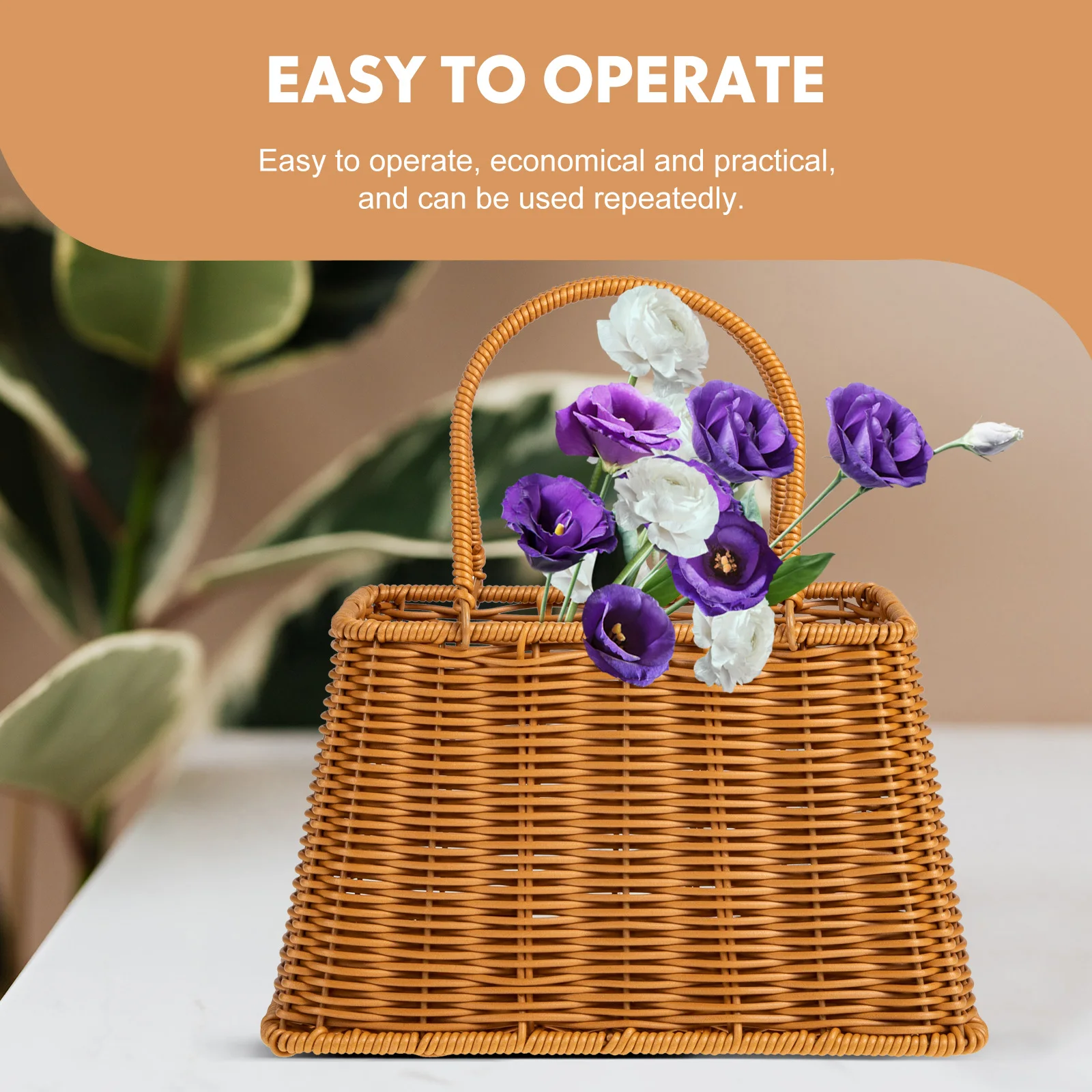 

Woven Flower Artificial Rattan Shopping Bag Retro Storage Portable Home Flower Basket Use Storage Basket