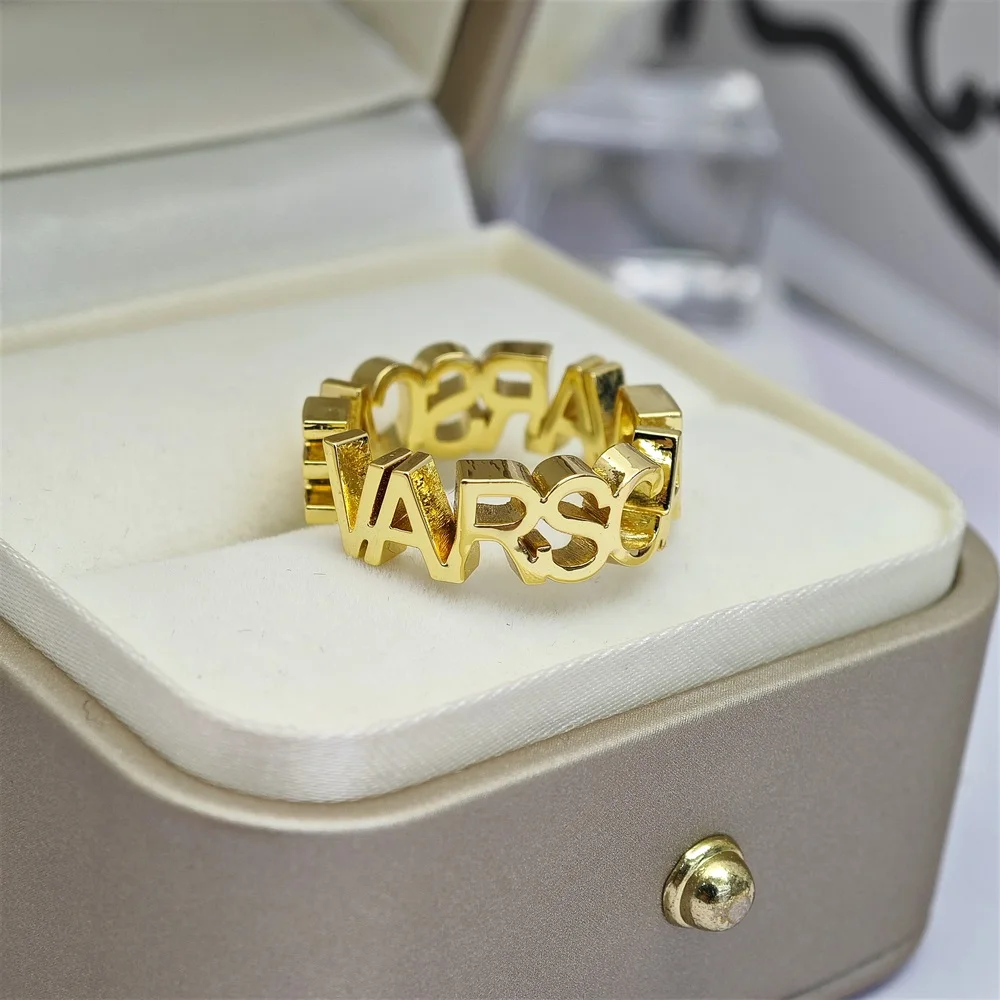 2023 Personalized Stainless Steel Verce Designer Ring Custom Gold Plated Hallow Name Earring For Women Party Jewelry Gifts