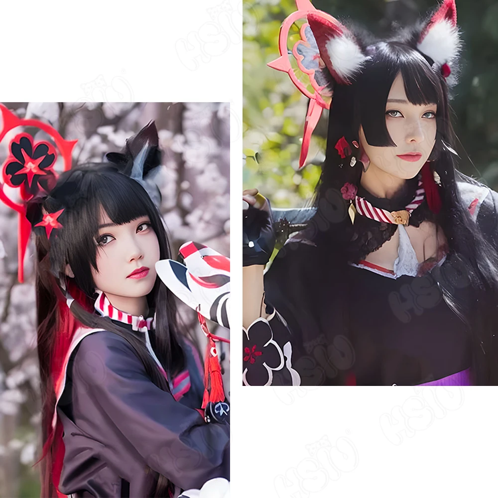 Kosaka Wakamo Cosplay Wig HSIU 85CM long black red hair Synthetic Wig+Wig cap Playing Party Wig Game Blue Archive Cosplay Wig