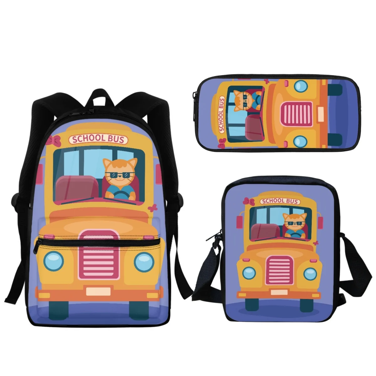 Escola dos desenhos animados ônibus padrão zíper bolso mochila viagem casual pequena mochila estudante do sexo feminino adolescente saco de escola material de estudo