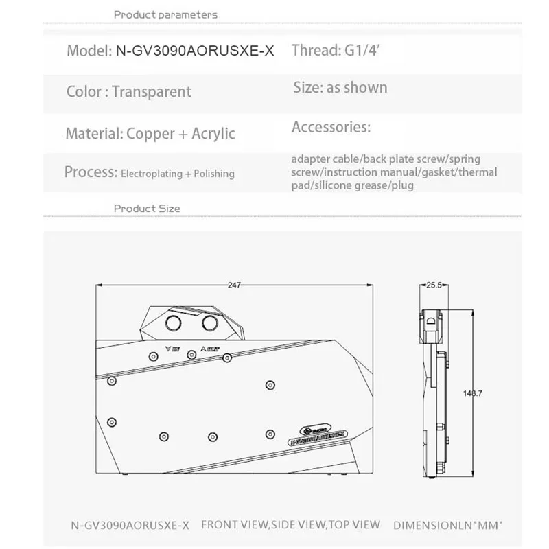 Bykski N-GV3090AORUSXE-X Water Block Use for GIGABYTE AORUS RTX 3090 XTREME 24G /RTX 3080 XTREME 10G GPU Card Copper Radiator