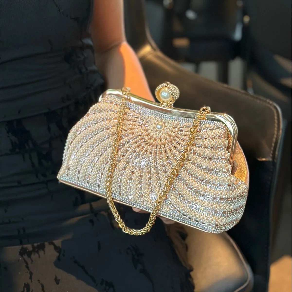 حقيبة عشاء لؤلؤية مع حقيبة متخصصة للنساء حقيبة يد شيونغسام فستان بمزاج المشاهير حقيبة مربعة صغيرة محمولة #3