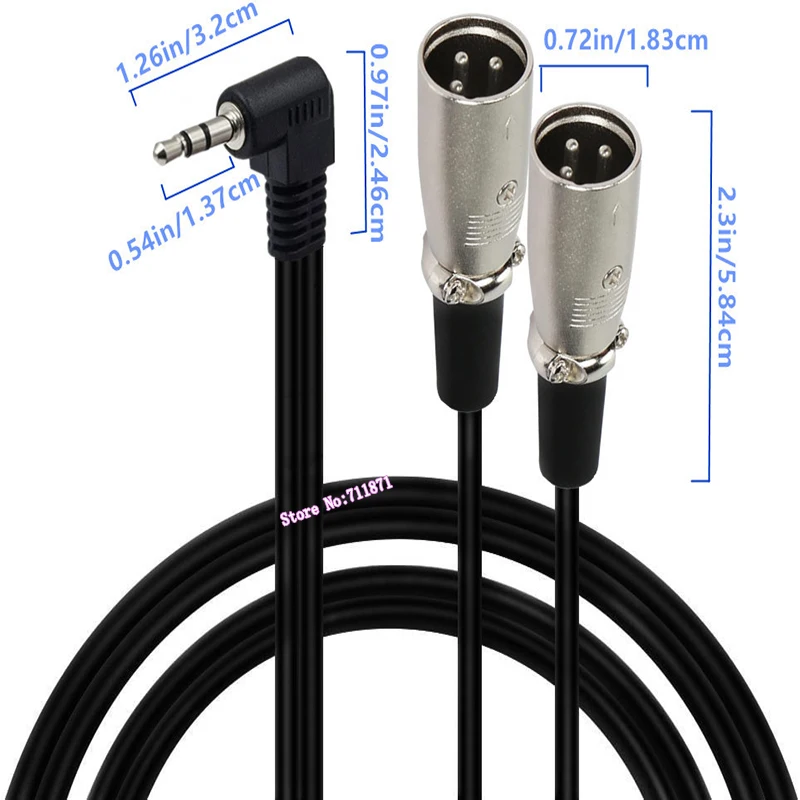 90도 직각 벤드 스테레오 TRS 3.5mm 남성 - 더블 XLR 남성 어댑터 케이블 라인 TRS 3.5mm XLR 캐논 어댑터 라인 커넥터