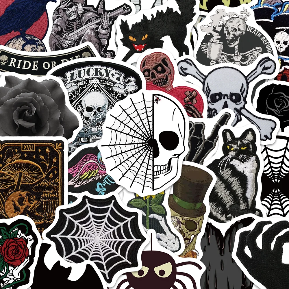 

60pcs Dark Skull Spider Web Stickers with Horror Decoration Skateboard Guitar iPad Helmet Phone Laptop PVC Waterproof Stickers