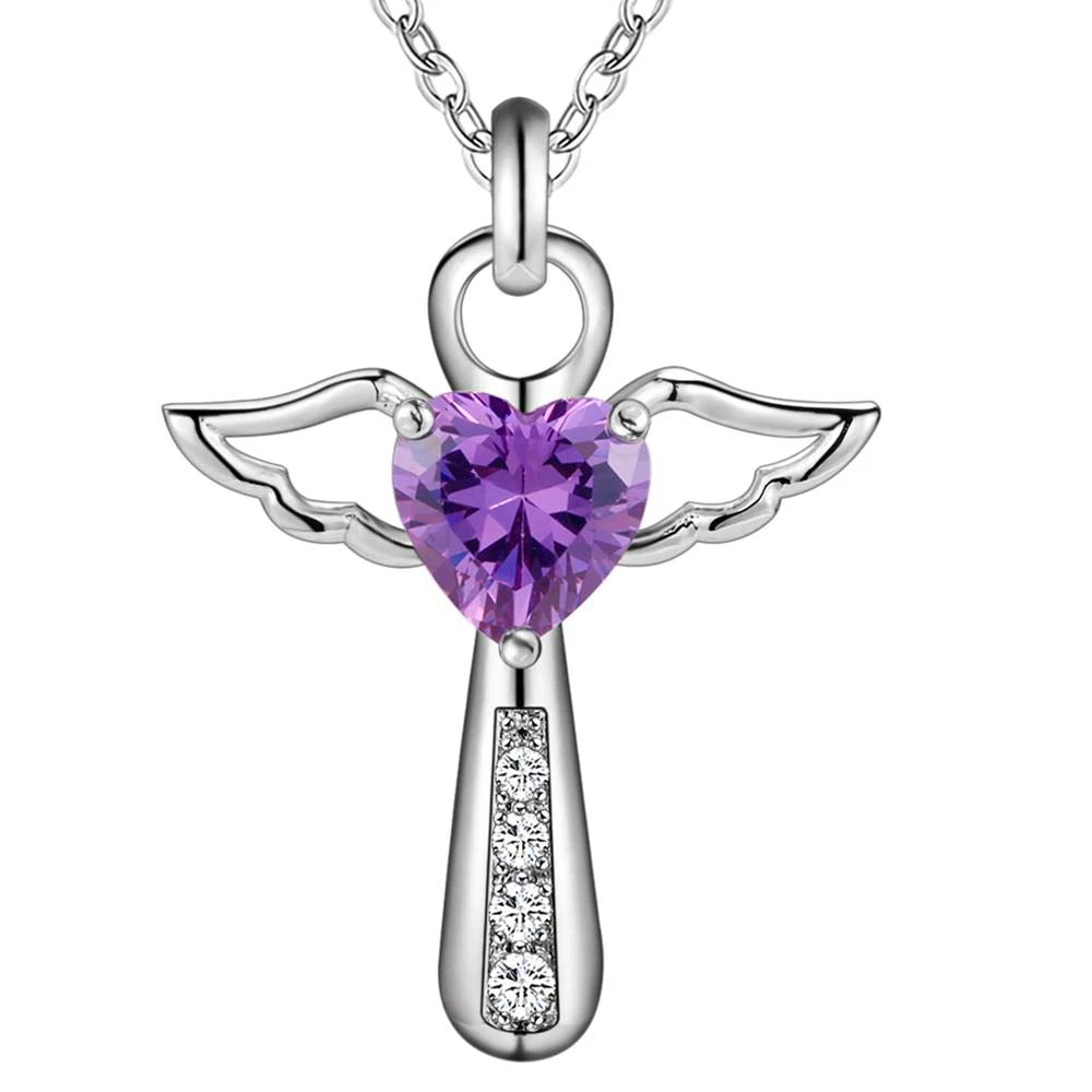 

Fashion Brand 925 Sterling Silver Necklace for Women Luxury Wedding Jewelry Angel Crystal Cross Pendants Chain Neckalce