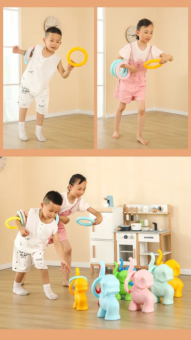 แหวนพลาสติก+เกมชิงช้าช้าง ของเล่นโยนแหวนสำหรับเด็ก เล่นในสวน กลางแจ้ง กีฬา ของเล่นเสริมพัฒนาการพ่อแม่ลูก PK เกมฝึกความเร็วและความคล่องตัว